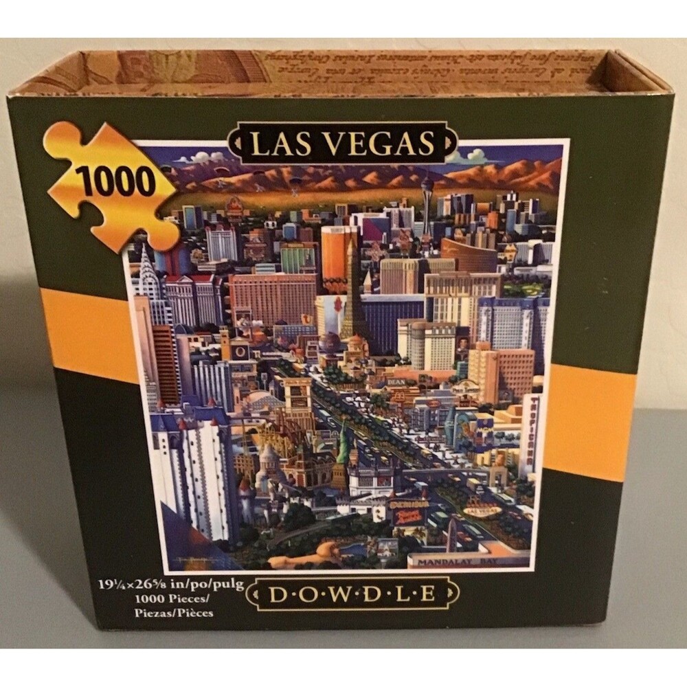 Dowdle Folk Art LAS VEGAS jigsaw puzzle; 1000 pcs- NEW IN BOX, w/Slipcover